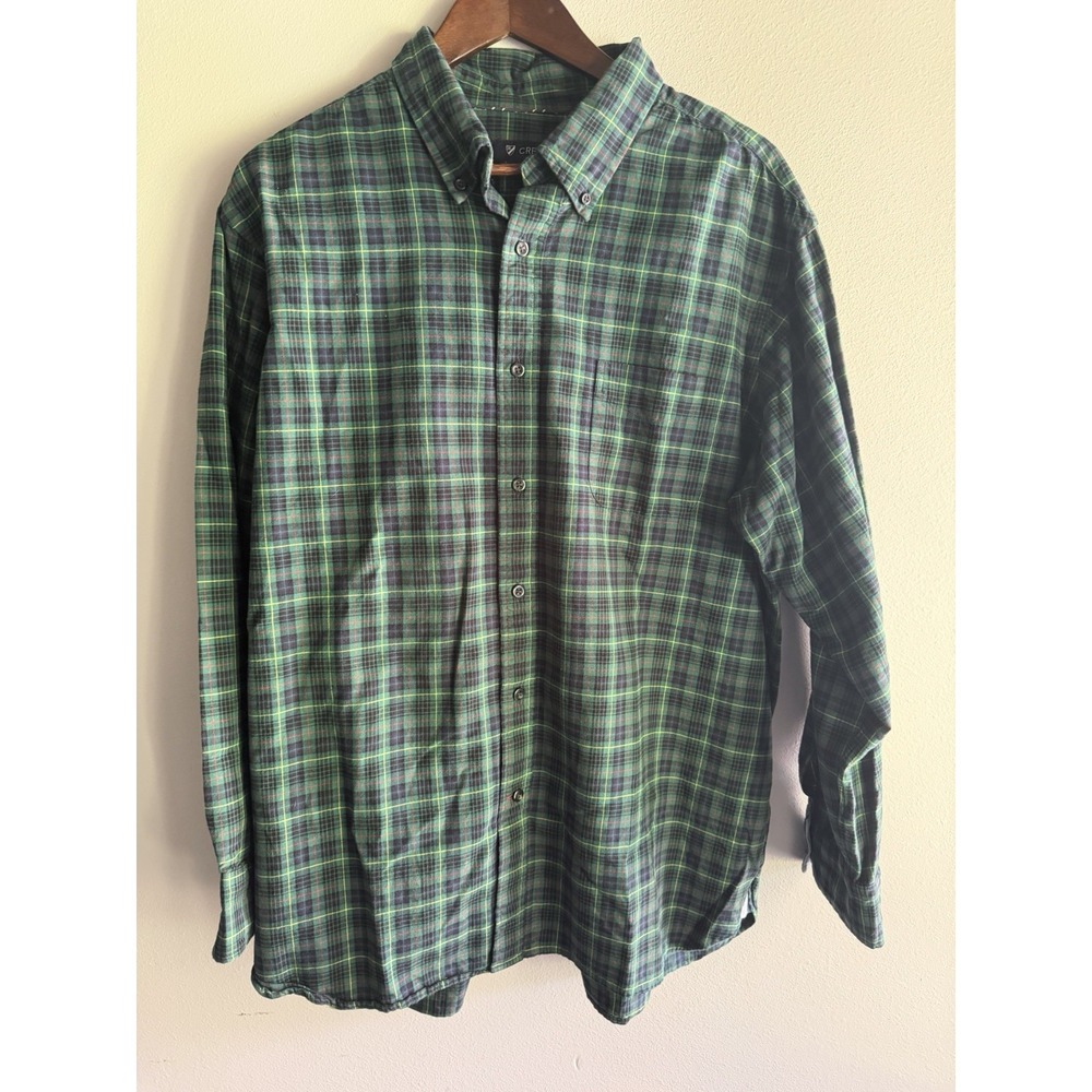 cremieux classics shirt 100% Cotton Plaid XL button down collar Green /navy